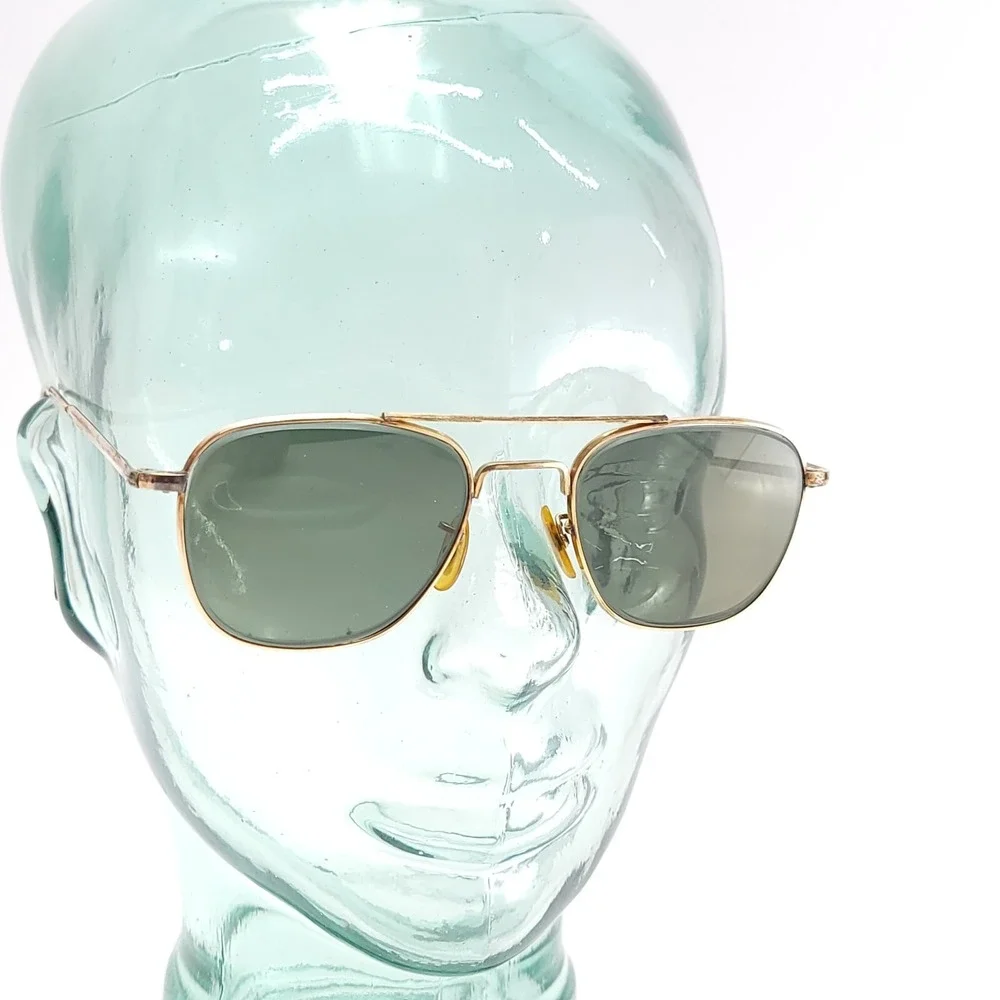 Vtg AO American Optical 12K GF 1/10 Gold‎ Aviator Sunglasses FRAMES 63mm Cable